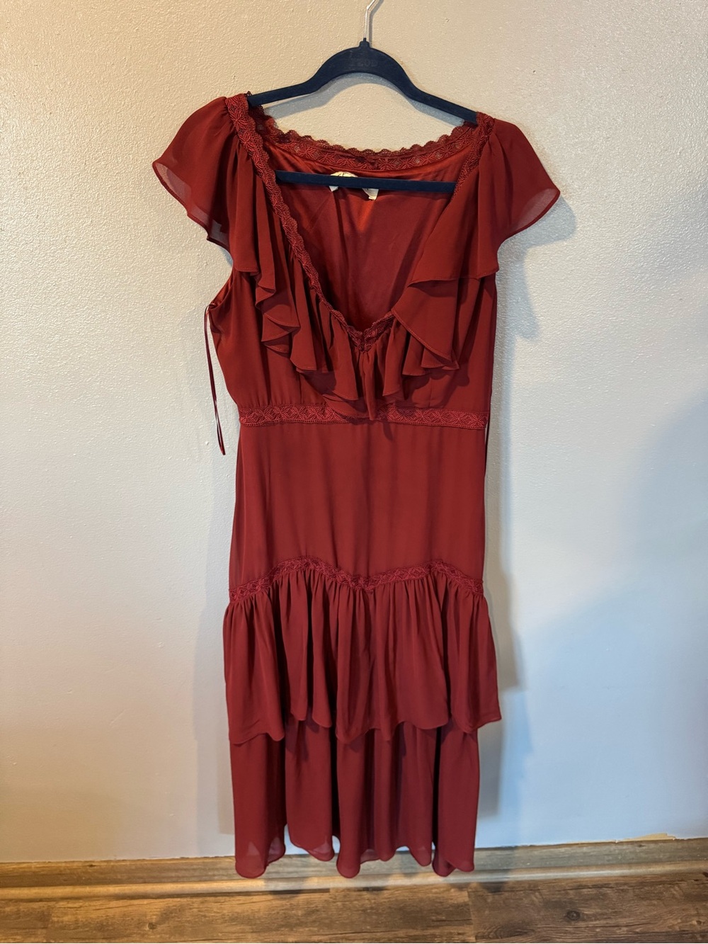 Taylor Burgundy Ruffle-Trim Midi Dress
